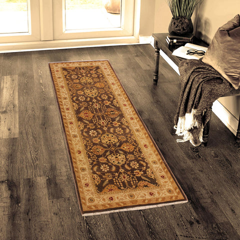 handmade Transitional Kafkaz Brown Beige Hand Knotted RUNNER 100% WOOL area rug 3' x 8'