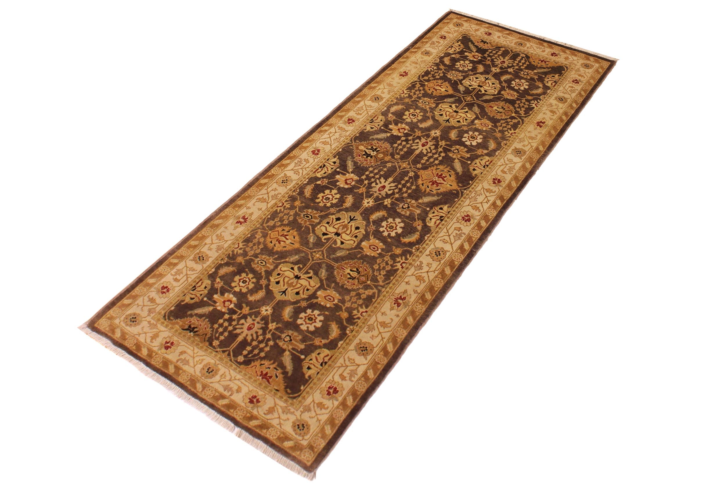 handmade Transitional Kafkaz Brown Beige Hand Knotted RUNNER 100% WOOL area rug 3' x 8'