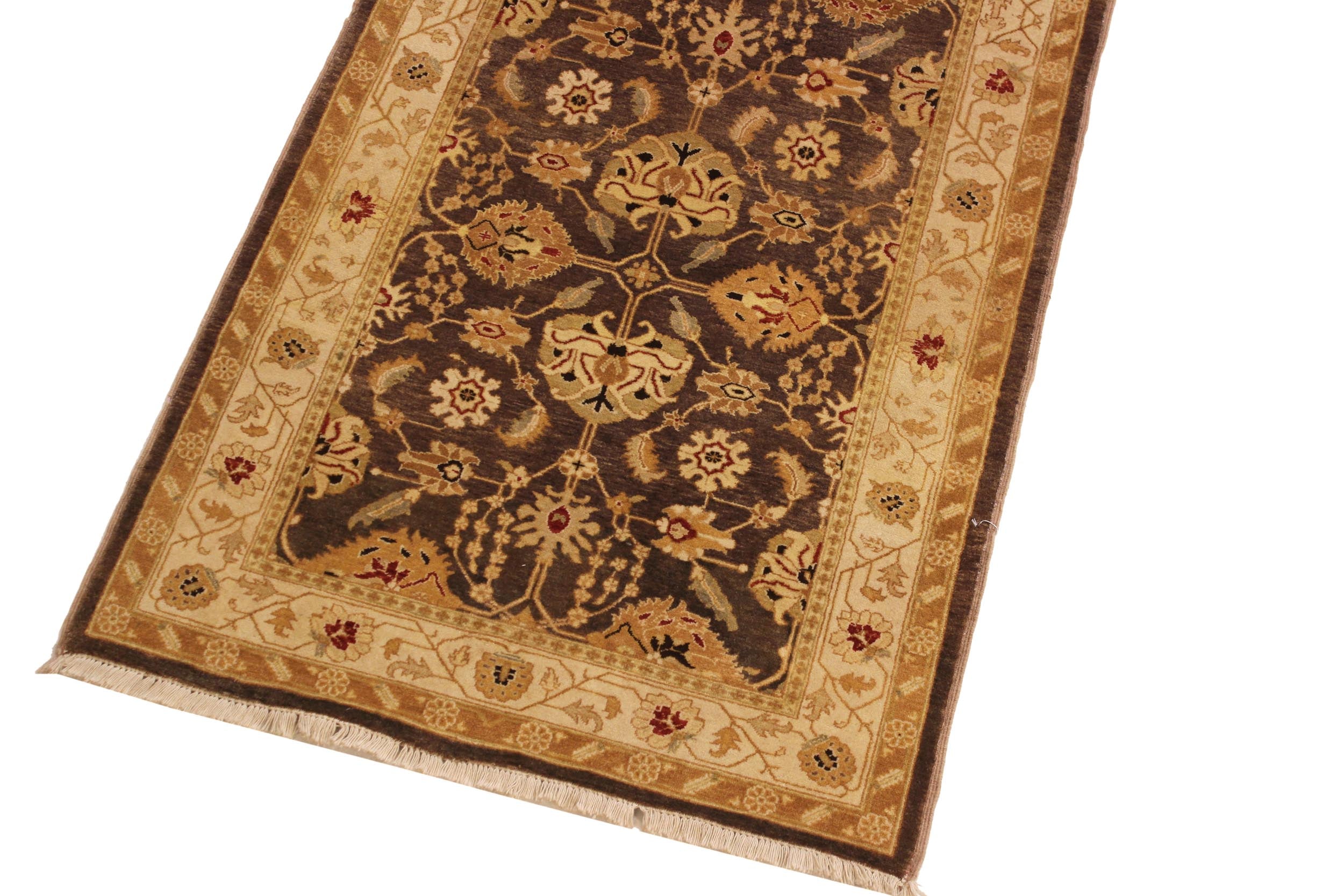 handmade Transitional Kafkaz Brown Beige Hand Knotted RUNNER 100% WOOL area rug 3' x 8'