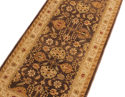 handmade Transitional Kafkaz Brown Beige Hand Knotted RUNNER 100% WOOL area rug 3' x 8'