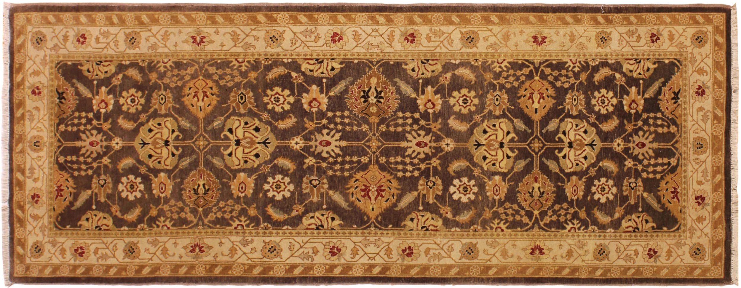 handmade Transitional Kafkaz Brown Beige Hand Knotted RUNNER 100% WOOL area rug 3' x 8'