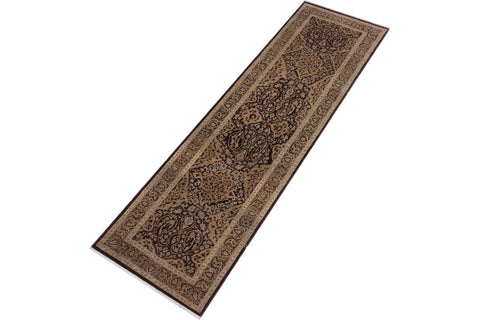 handmade Transitional Veg Dye Brown Gold Hand Knotted RUNNER 100% WOOL area rug 3' x 11'