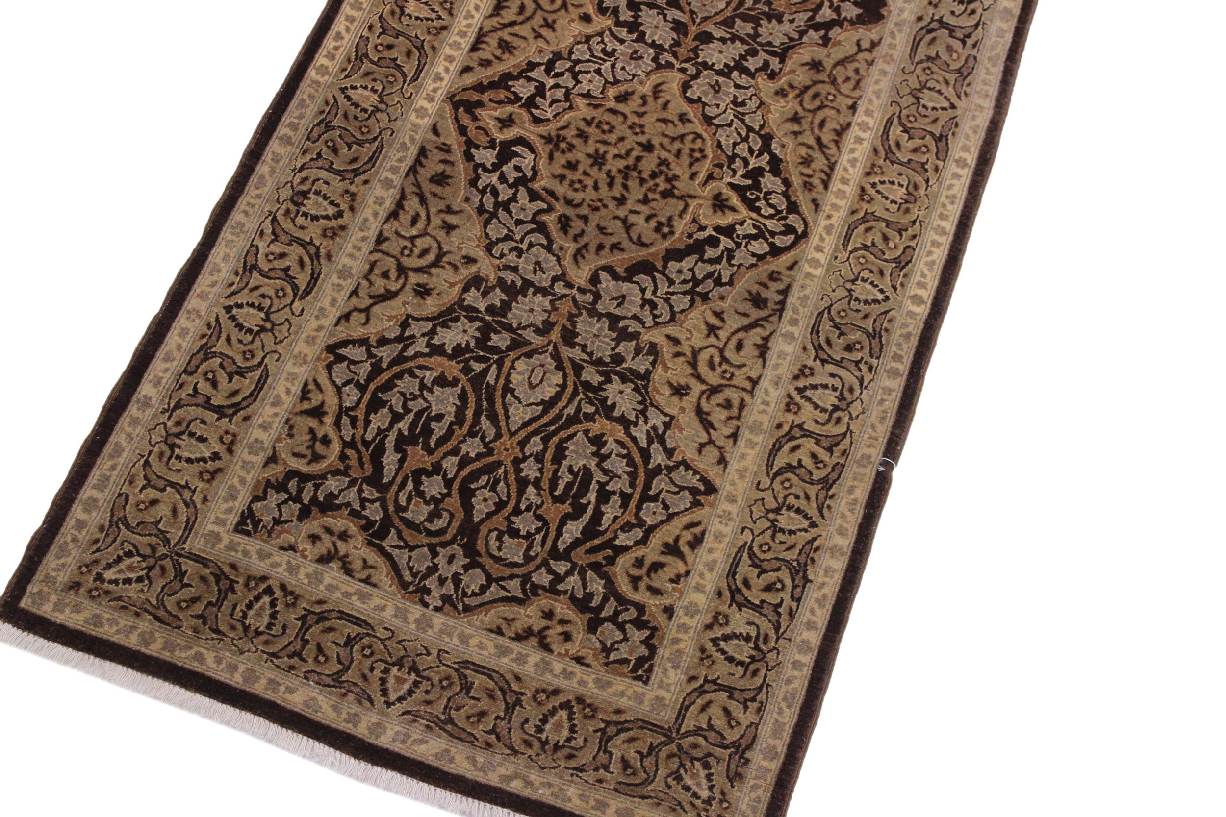 handmade Transitional Veg Dye Brown Gold Hand Knotted RUNNER 100% WOOL area rug 3' x 11'