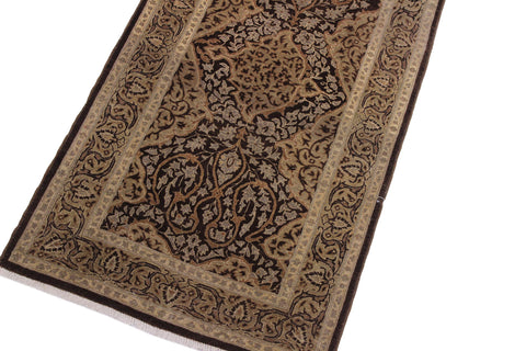 handmade Transitional Veg Dye Brown Gold Hand Knotted RUNNER 100% WOOL area rug 3' x 11'