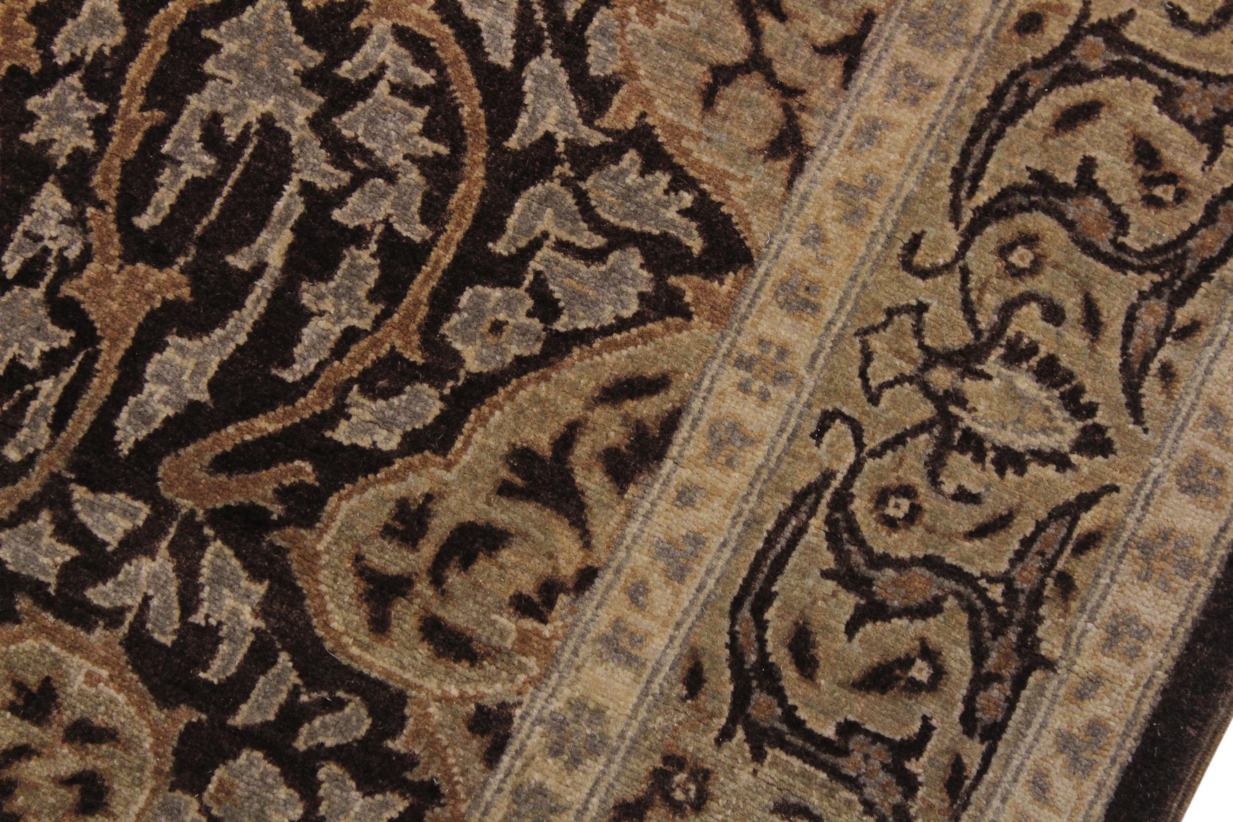 handmade Transitional Veg Dye Brown Gold Hand Knotted RUNNER 100% WOOL area rug 3' x 11'