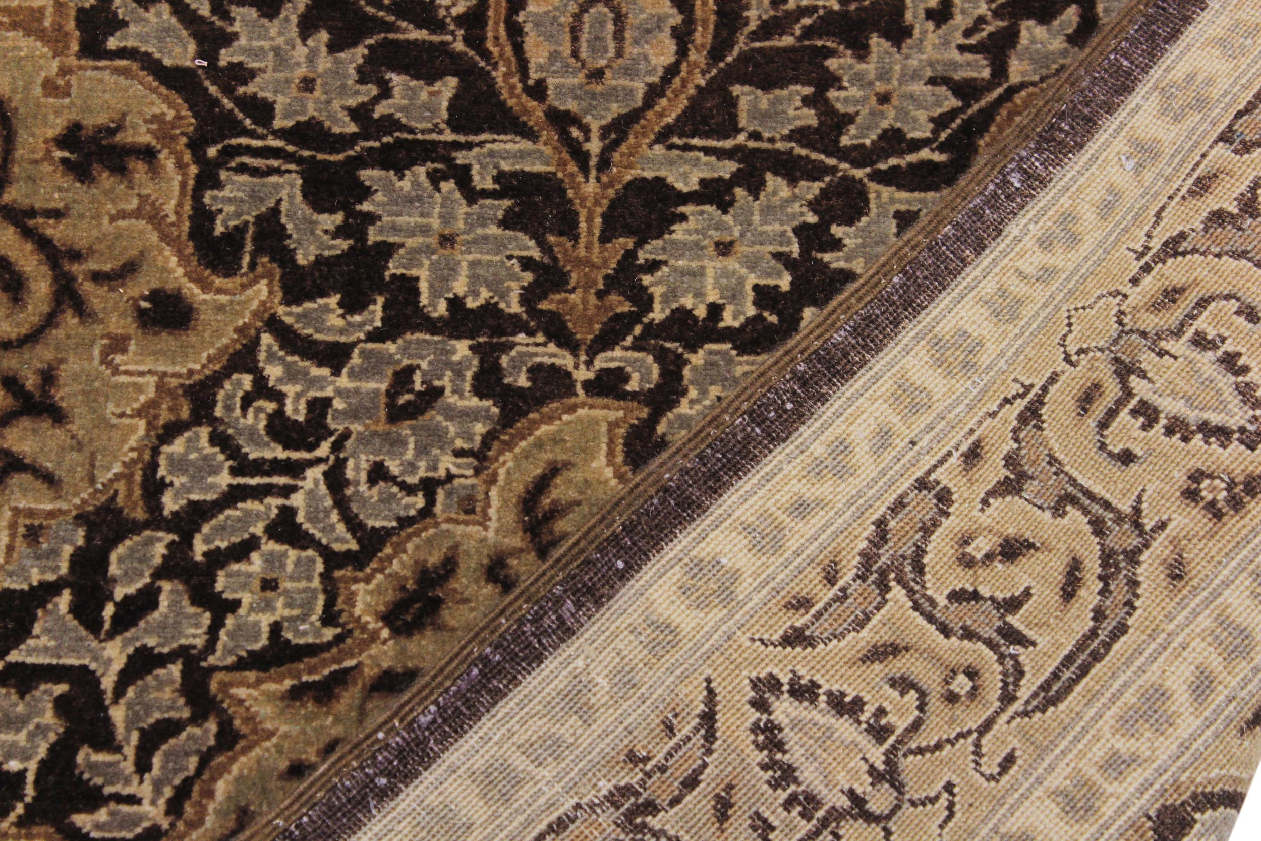 handmade Transitional Veg Dye Brown Gold Hand Knotted RUNNER 100% WOOL area rug 3' x 11'