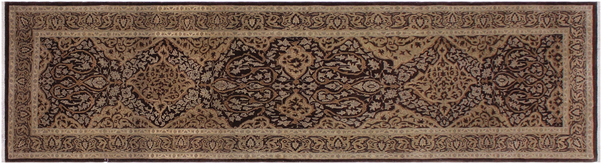 handmade Transitional Veg Dye Brown Gold Hand Knotted RUNNER 100% WOOL area rug 3' x 11'