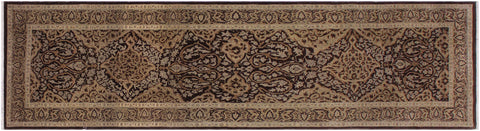 handmade Transitional Veg Dye Brown Gold Hand Knotted RUNNER 100% WOOL area rug 3' x 11'