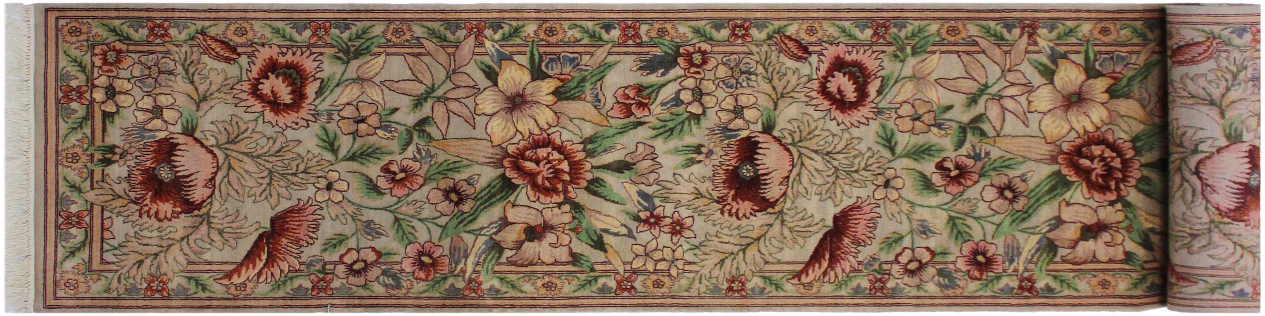 handmade Traditional Nawazish Taupe Green Hand Knotted RUNNER 100% WOOL area rug 2' x 12'