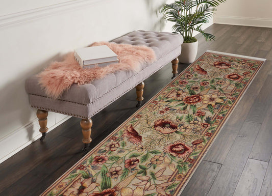 handmade Traditional Nawazish Taupe Green Hand Knotted RUNNER 100% WOOL area rug 2' x 12'