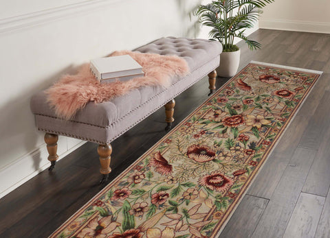 handmade Traditional Nawazish Taupe Green Hand Knotted RUNNER 100% WOOL area rug 2' x 12'