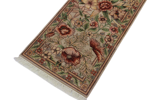 handmade Traditional Nawazish Taupe Green Hand Knotted RUNNER 100% WOOL area rug 2' x 12'