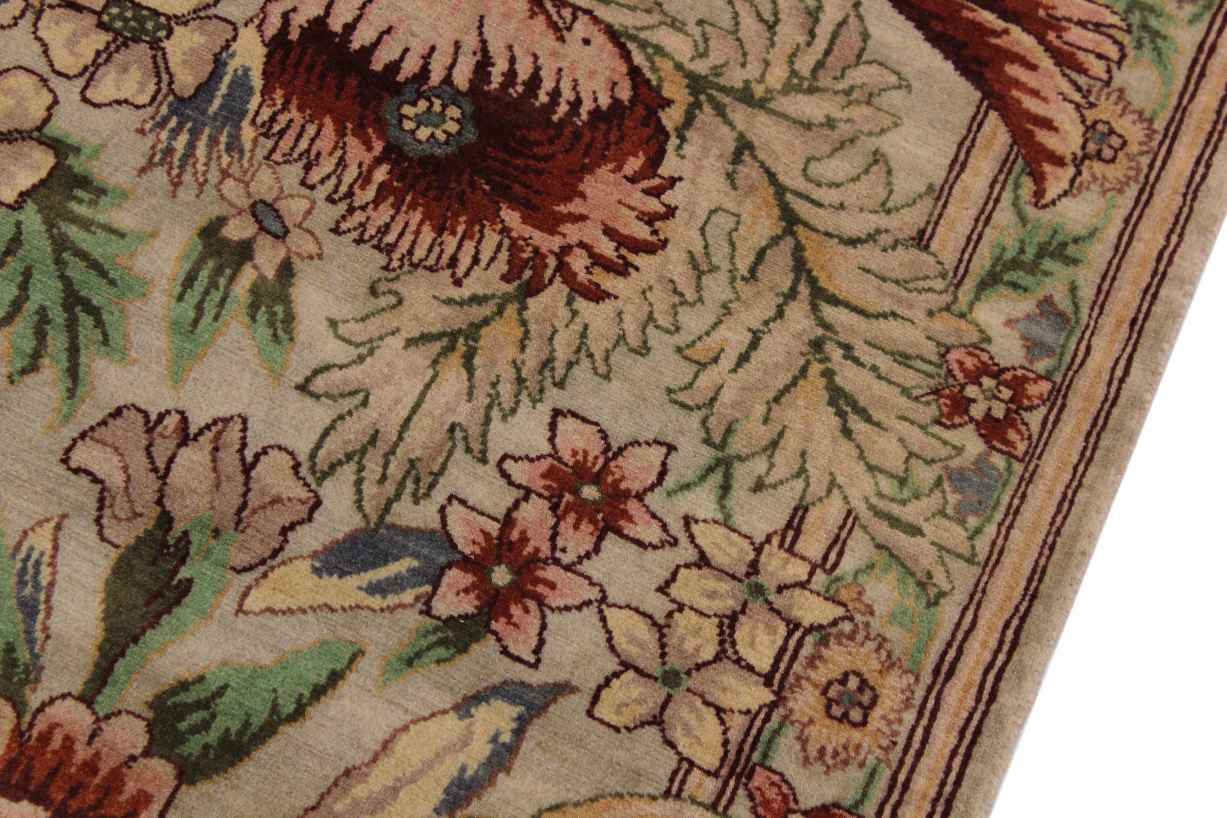 handmade Traditional Nawazish Taupe Green Hand Knotted RUNNER 100% WOOL area rug 2' x 12'