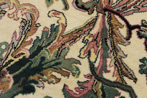handmade Traditional Bhati Beige Green Hand Knotted RUNNER 100% WOOL area rug 3' x 12'