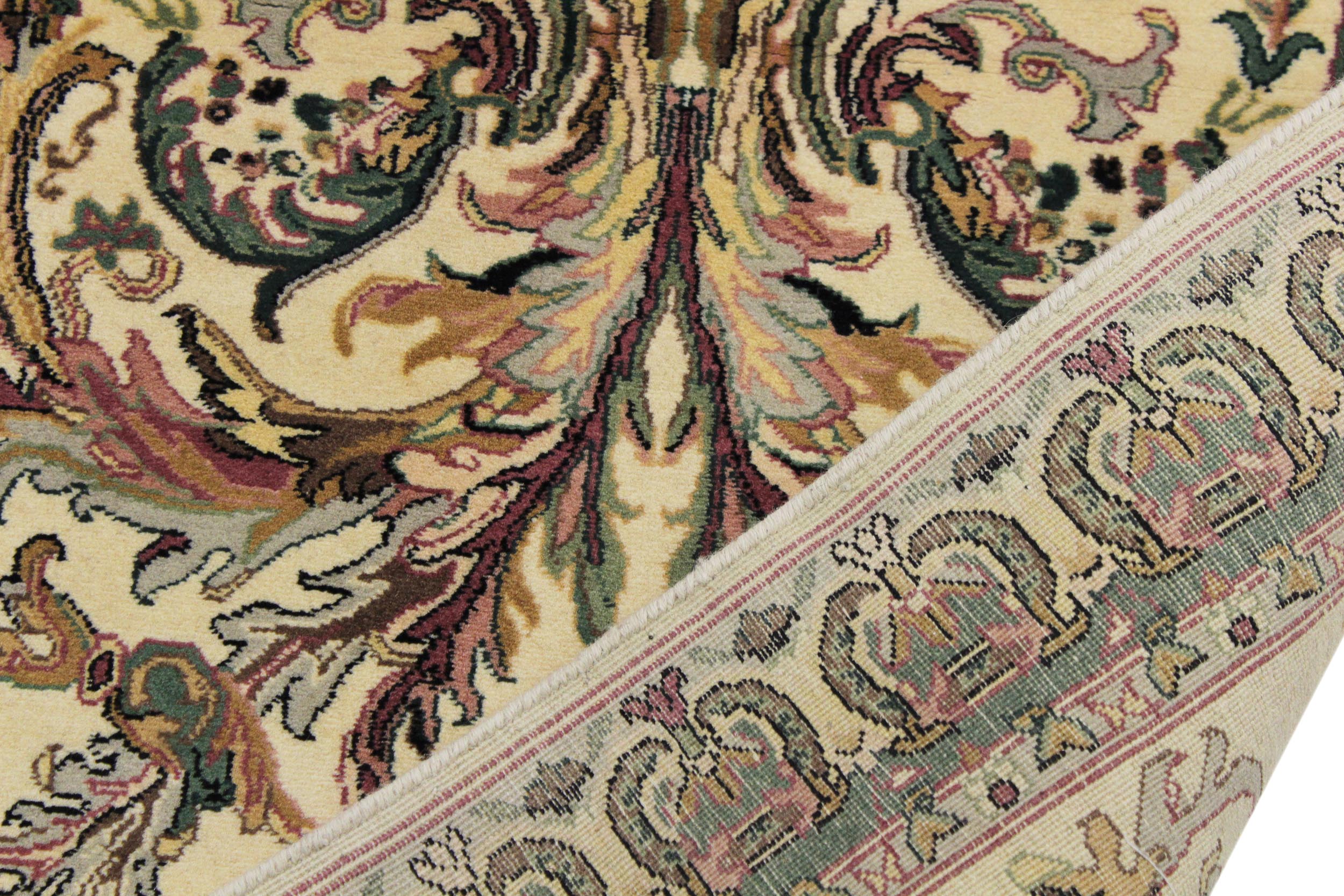 handmade Traditional Bhati Beige Green Hand Knotted RUNNER 100% WOOL area rug 3' x 12'