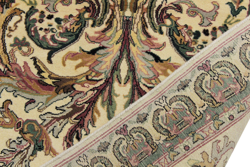 handmade Traditional Bhati Beige Green Hand Knotted RUNNER 100% WOOL area rug 3' x 12'