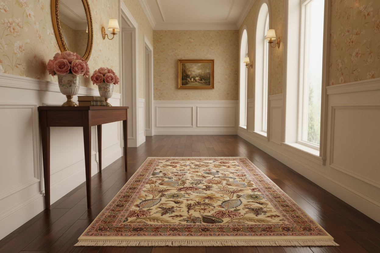 handmade Transitional Gulberg Ivory Pink Hand Knotted RECTANGLE 100% WOOL area rug 3x5