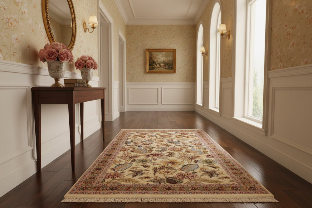handmade Transitional Gulberg Ivory Pink Hand Knotted RECTANGLE 100% WOOL area rug 3x5