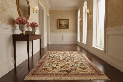 handmade Transitional Gulberg Ivory Pink Hand Knotted RECTANGLE 100% WOOL area rug 3x5