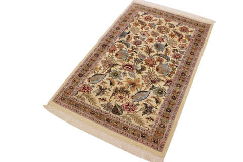 handmade Transitional Gulberg Ivory Pink Hand Knotted RECTANGLE 100% WOOL area rug 3x5