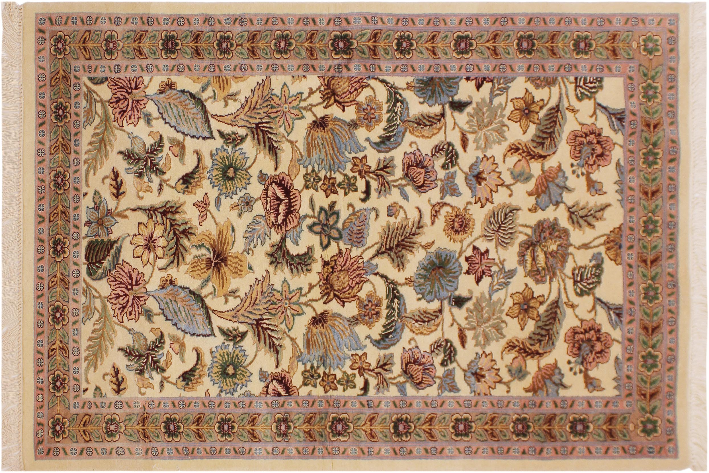 handmade Transitional Gulberg Ivory Pink Hand Knotted RECTANGLE 100% WOOL area rug 3x5