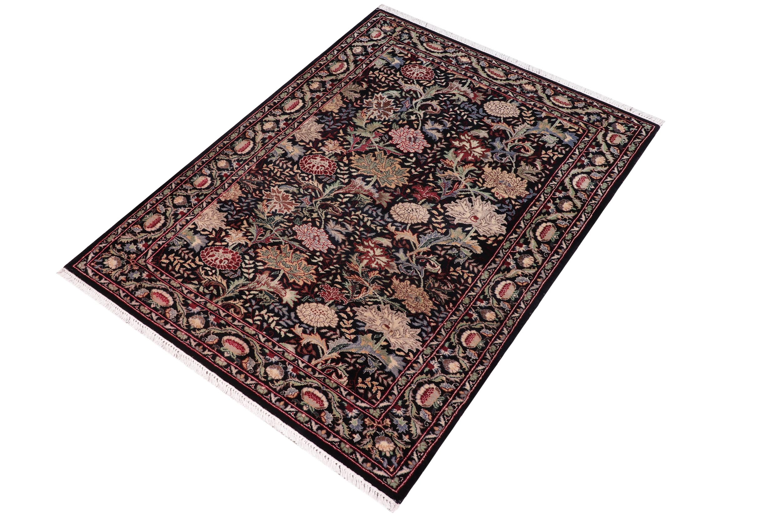 handmade Transitional Morris Black Black Hand Knotted RECTANGLE 100% WOOL area rug 3x5
