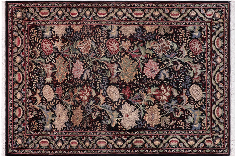handmade Transitional Morris Black Black Hand Knotted RECTANGLE 100% WOOL area rug 3x5