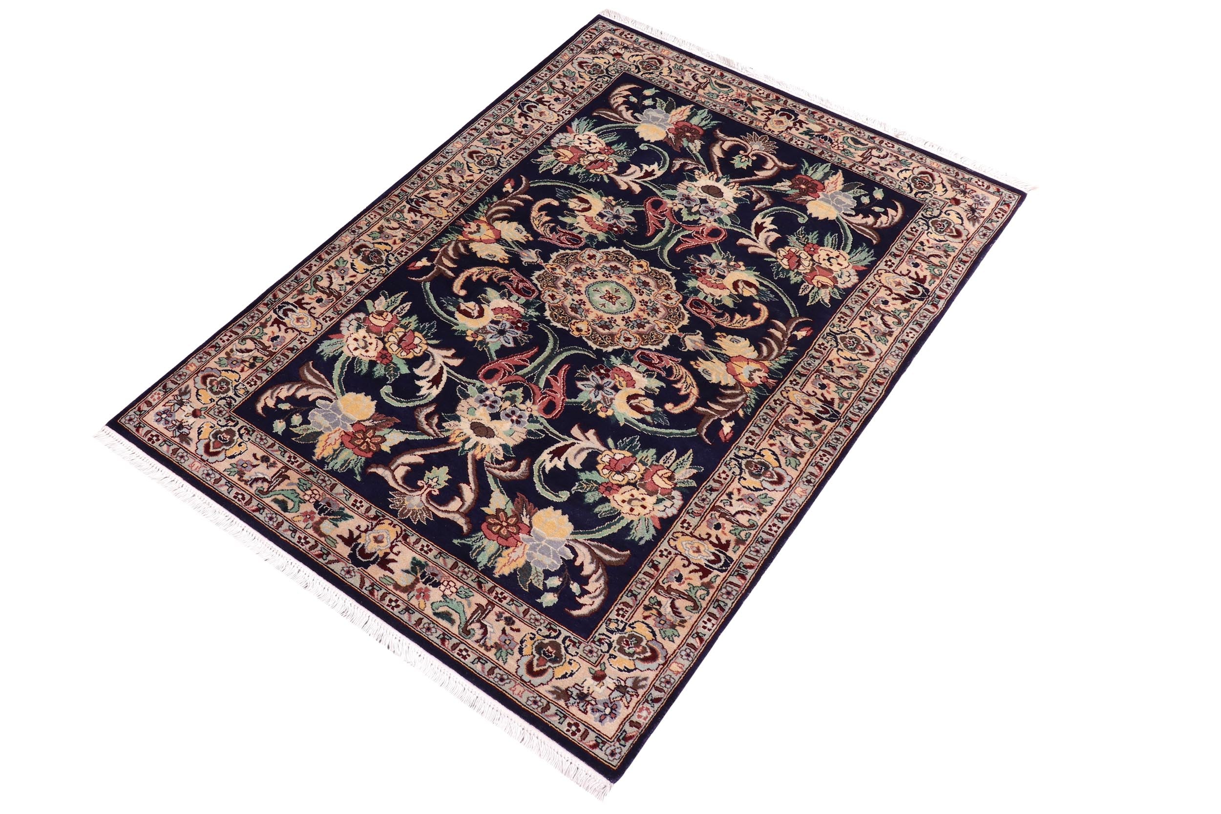 handmade Traditional Anarlaki Blue Ivory Hand Knotted RECTANGLE 100% WOOL area rug 3x5