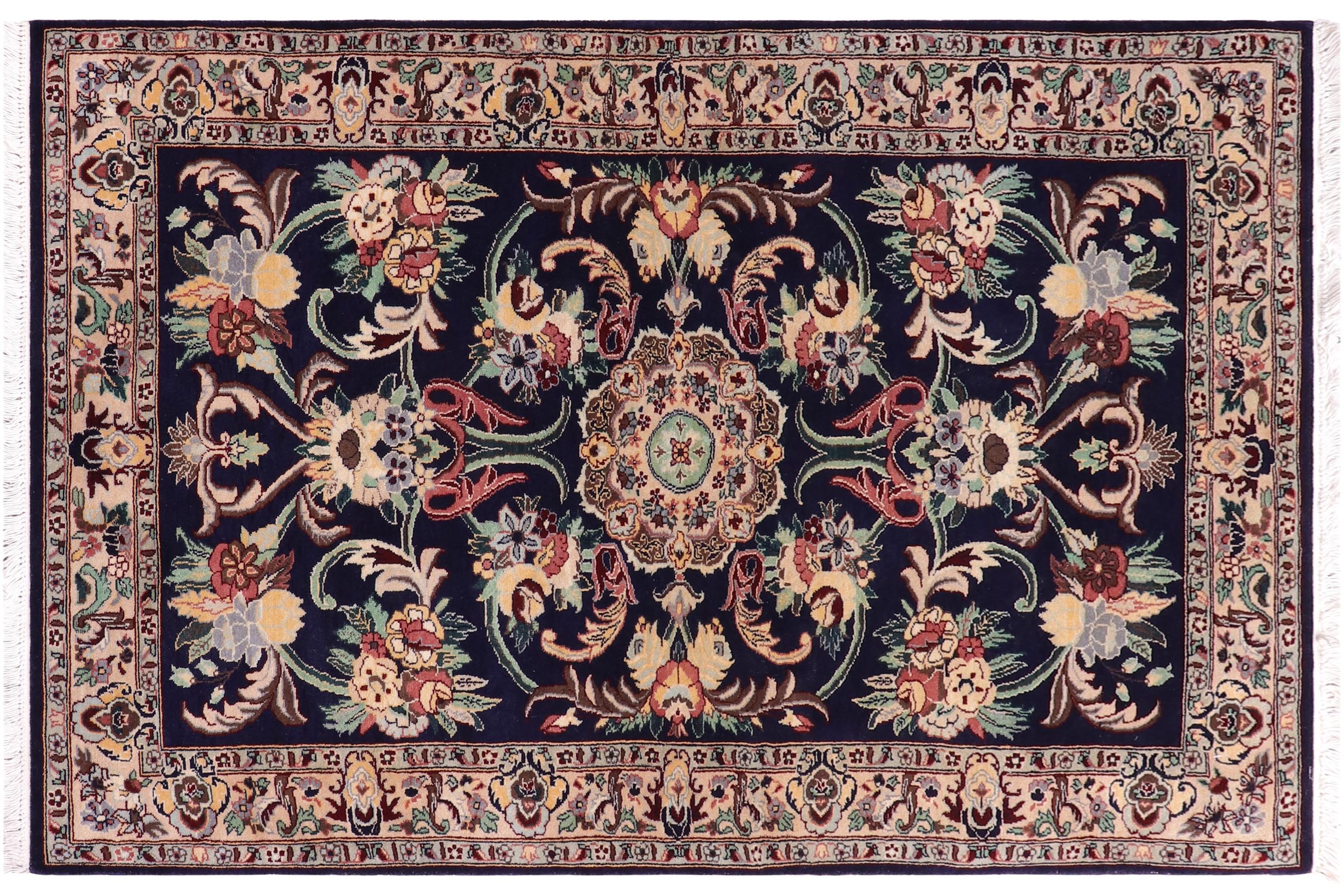handmade Traditional Anarlaki Blue Ivory Hand Knotted RECTANGLE 100% WOOL area rug 3x5