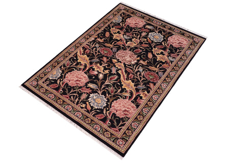 handmade Transitional Kamal Black Black Hand Knotted RECTANGLE 100% WOOL area rug 3x5