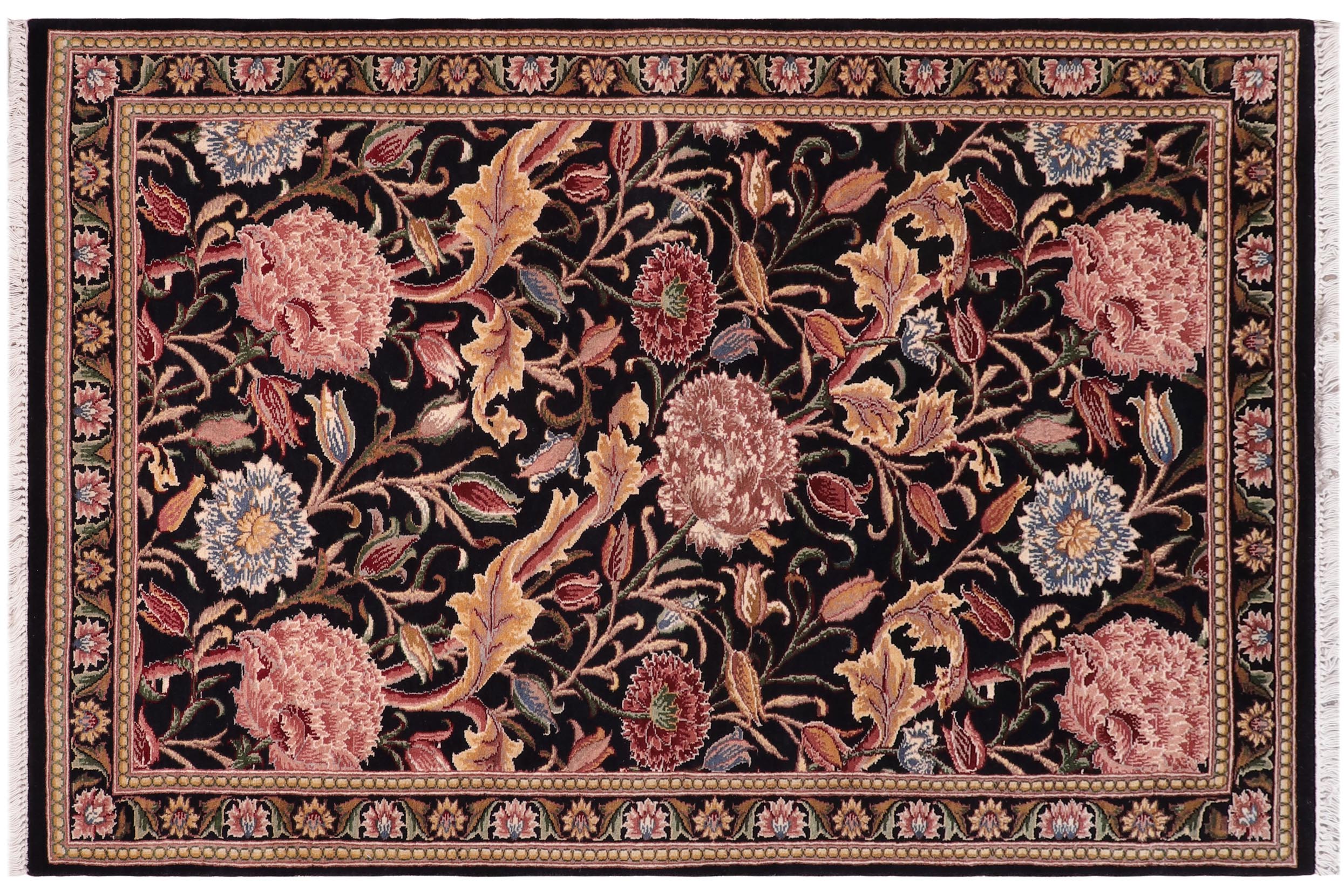 handmade Transitional Kamal Black Black Hand Knotted RECTANGLE 100% WOOL area rug 3x5