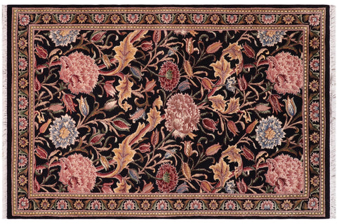 handmade Transitional Kamal Black Black Hand Knotted RECTANGLE 100% WOOL area rug 3x5