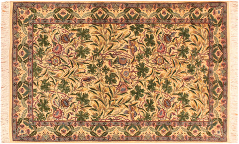 handmade Transitional Imran Beige Green Hand Knotted RECTANGLE 100% WOOL area rug 3x5