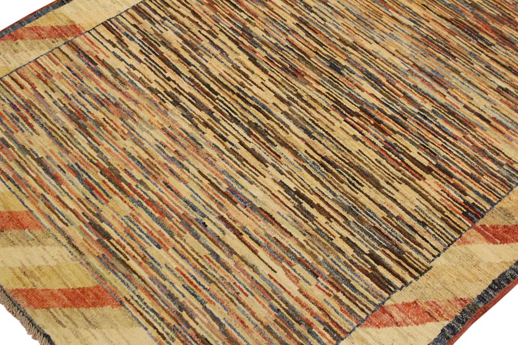 handmade Modern Gabbeh Blue Beige Hand Knotted RECTANGLE 100% WOOL area rug 3  x 5 