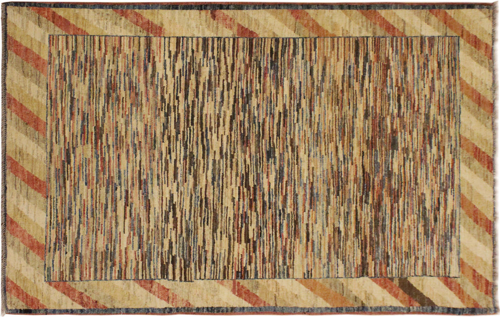 handmade Modern Gabbeh Blue Beige Hand Knotted RECTANGLE 100% WOOL area rug 3' x 5'