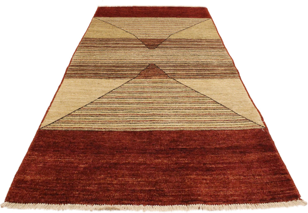 handmade Modern Gabbeh Beige Red Hand Knotted RECTANGLE 100% WOOL area rug 3' x 5'