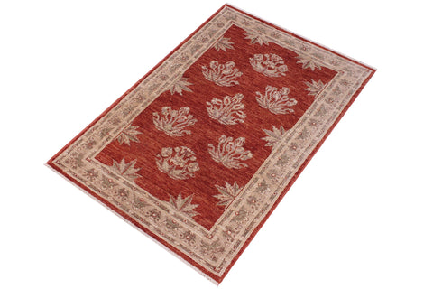 handmade Modern Kafkaz Red Tan Hand Knotted RECTANGLE 100% WOOL area rug 3' x 5'