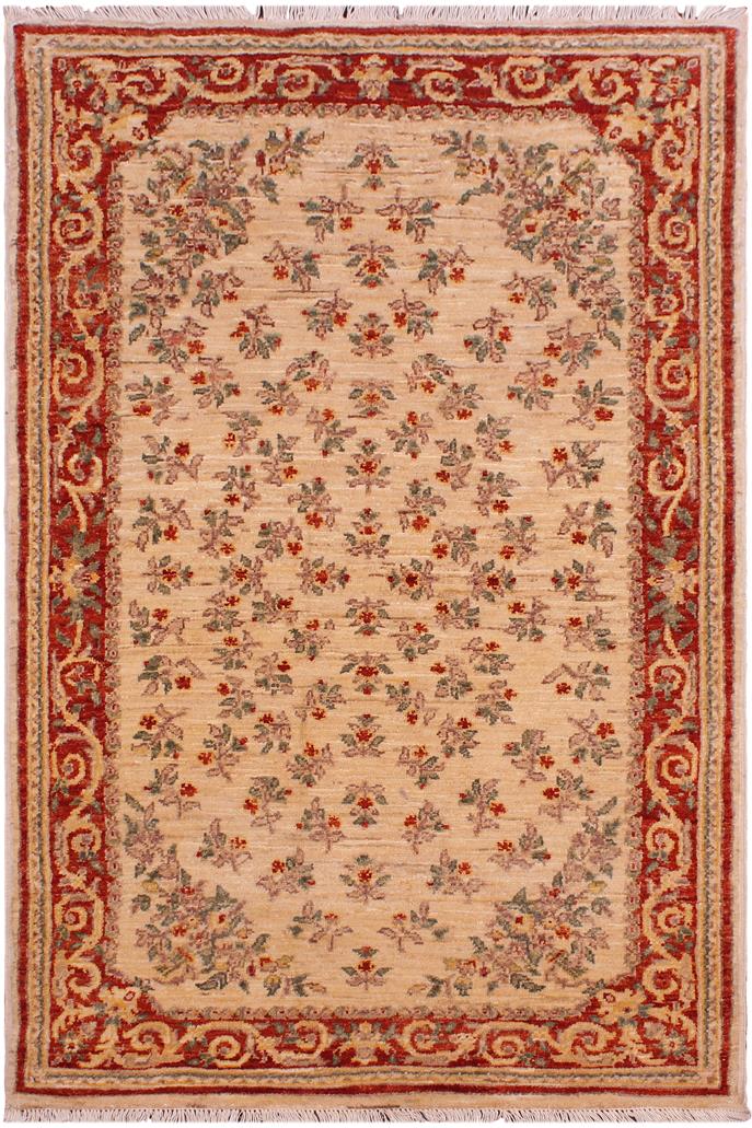 handmade Traditional Kafkaz Ivory Red Hand Knotted RECTANGLE 100% WOOL area rug 3 x 5