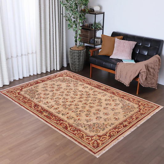 handmade Transitional Kafkaz Ivory Red Hand Knotted RECTANGLE 100% WOOL area rug 3' x 5'