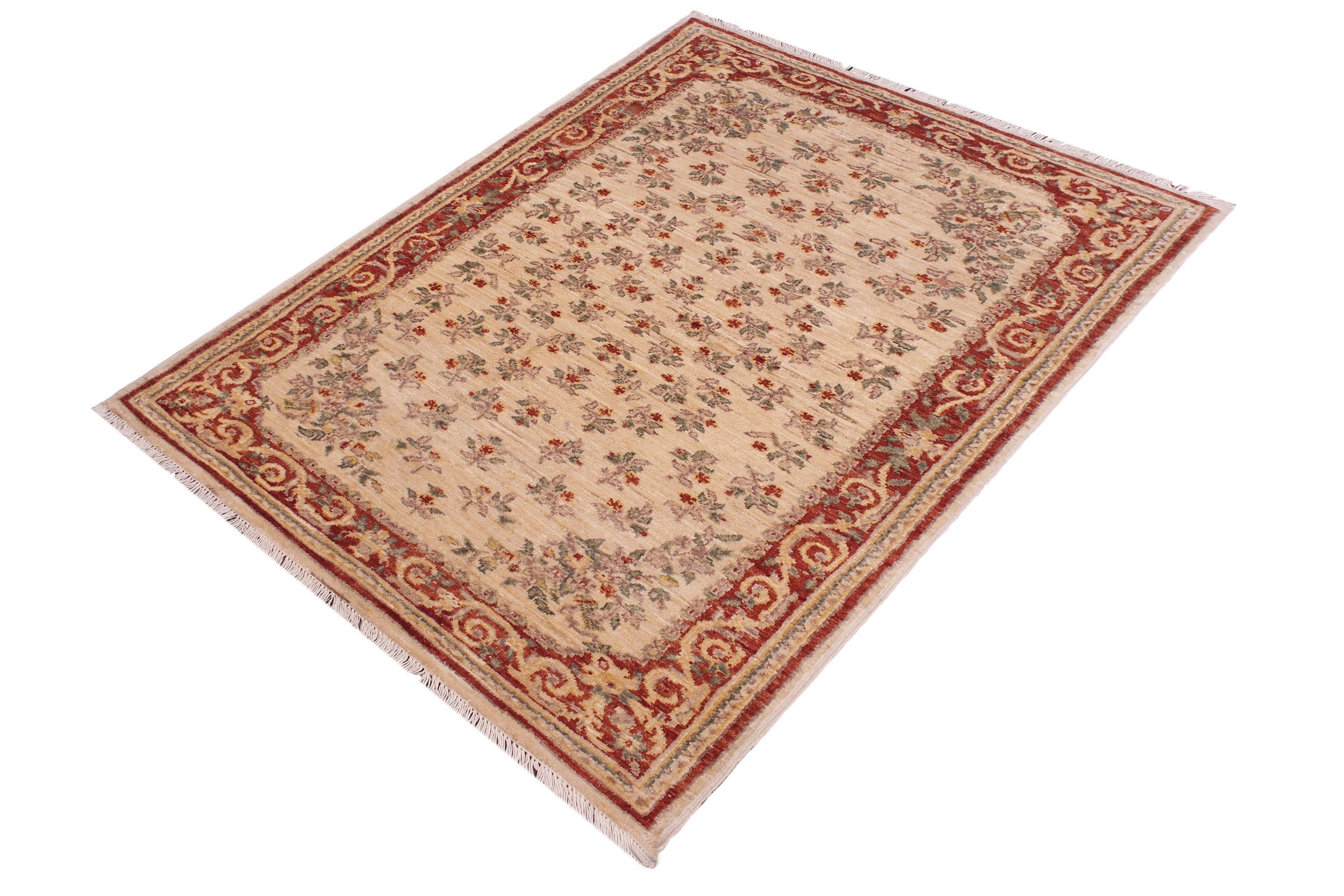 handmade Transitional Kafkaz Ivory Red Hand Knotted RECTANGLE 100% WOOL area rug 3' x 5'