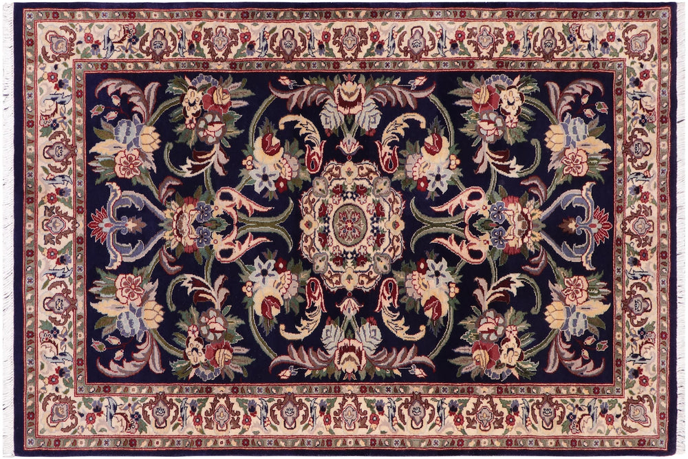 handmade Traditional Anarlaki Blue Beige Hand Knotted RECTANGLE 100% WOOL area rug 3x5