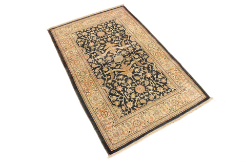 handmade Traditional Kafkaz Charcoal Tan Hand Knotted RECTANGLE 100% WOOL area rug 3x5