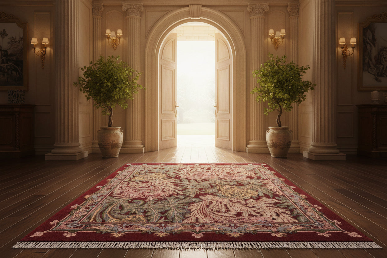 handmade Transitional Tulip Red Red Hand Knotted RECTANGLE 100% WOOL area rug 2x4