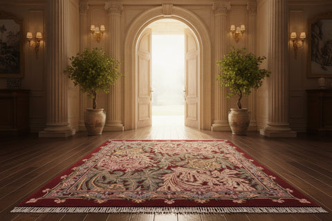 handmade Transitional Tulip Red Red Hand Knotted RECTANGLE 100% WOOL area rug 2x4