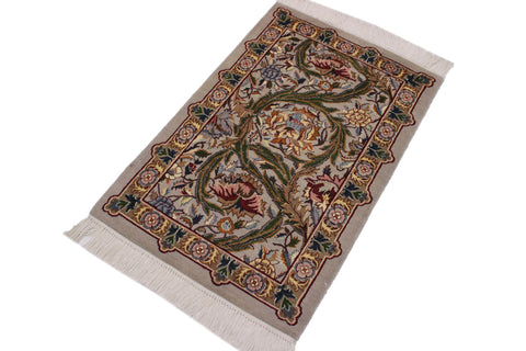 handmade Transitional Marry Gold Taupe Green Hand Knotted RECTANGLE 100% WOOL area rug 4x6