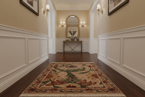 handmade Transitional Azeem Beige Green Hand Knotted RECTANGLE 100% WOOL area rug 2x3