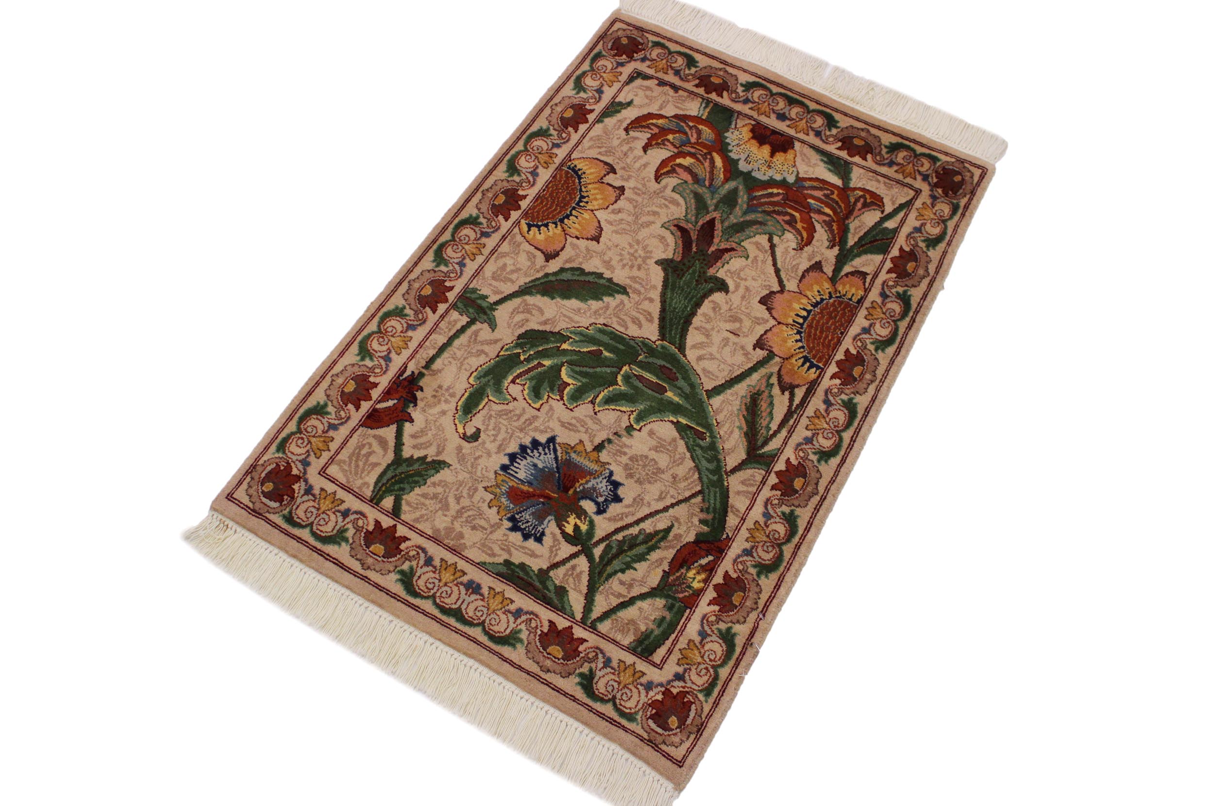 handmade Transitional Azeem Beige Green Hand Knotted RECTANGLE 100% WOOL area rug 2x3