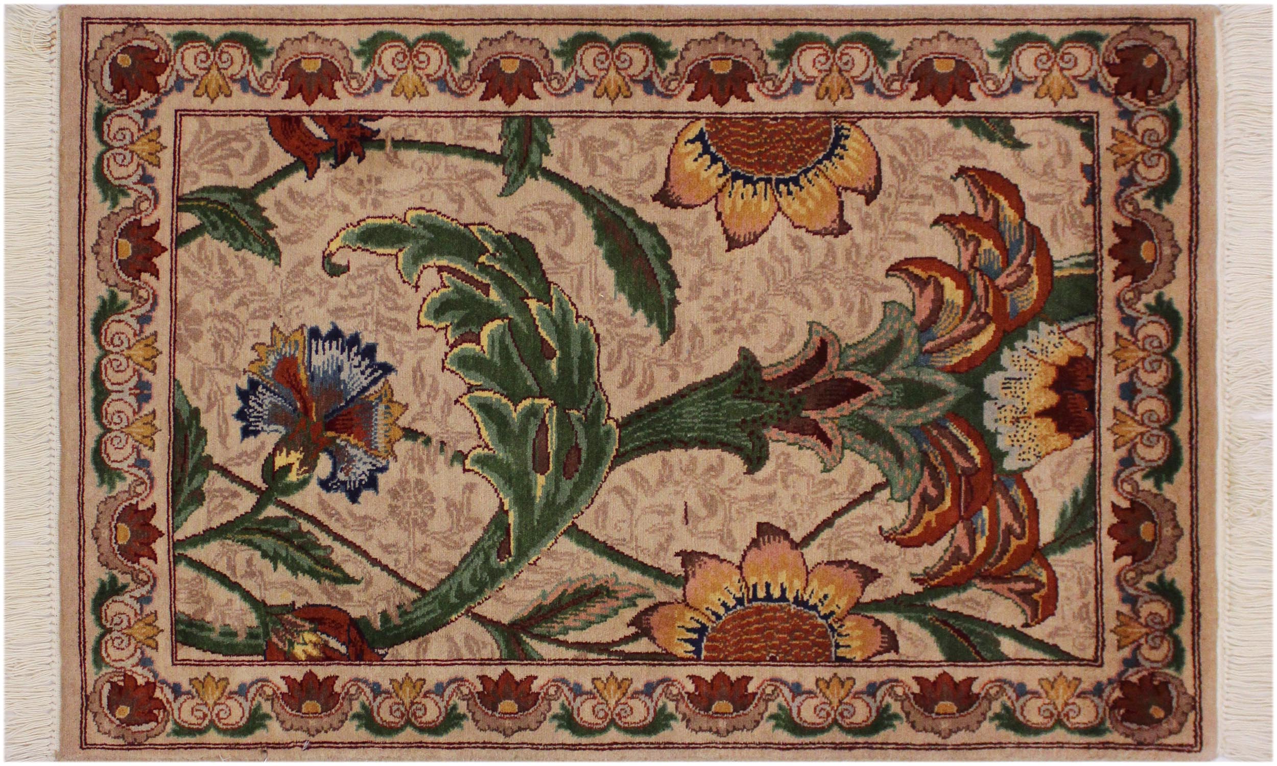 handmade Transitional Azeem Beige Green Hand Knotted RECTANGLE 100% WOOL area rug 2x3