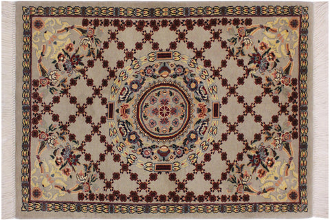 handmade Traditional B/2 Taupe Yellow Hand Knotted RECTANGLE 100% WOOL area rug 2x3