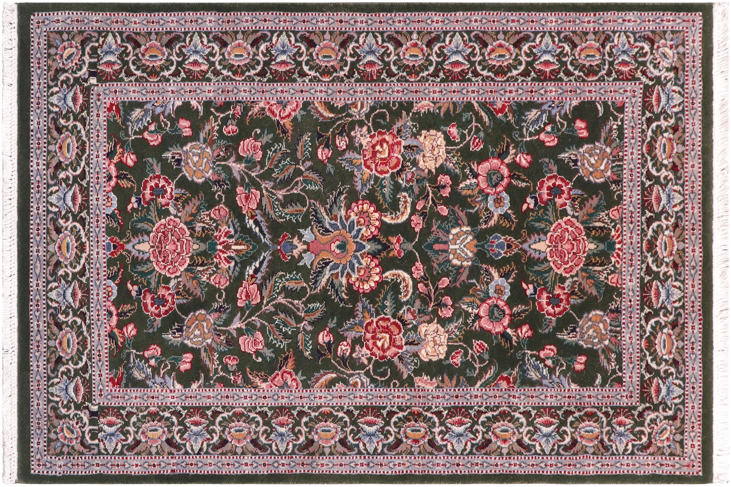 handmade Traditional Gasvin Green Pink Hand Knotted RECTANGLE 100% WOOL area rug 2x4